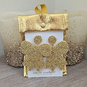 NWT Simply Southern Gold Beaded Bow Earrings